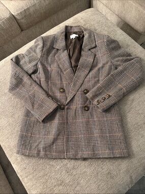 Morning Lavender Plaid Double-Breasted Blazer - Brown/Tan
